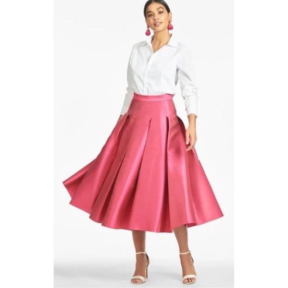 $350 NWT SACHIN & BABI Noir Canna Skirt Pleated A-Line Midi Tropical Pink SZ‎ 2 - Picture 6 of 6